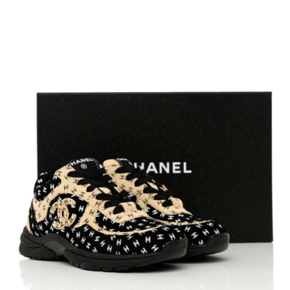 CHANEL Nylon Suede Calfskin Printed CC Sneakers